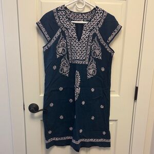 Roller Rabbit Dark Teal with Cream Embroidery